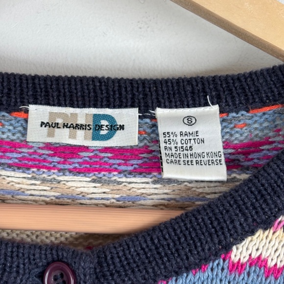 VTG 90s Paul Harris Design 3D Knit Cardigan S Rainbow Floral Boho Cottage Granny - Picture 5 of 9